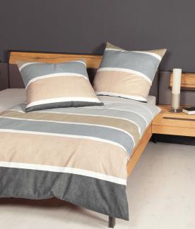 Janine Biber Bettwäsche Davos 200x200 Streifen grau leinen sand 65138-08