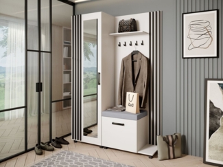 Beautysofa Garderobenschrank Garderoben-Set mit Aufhängern und Spiegel LIVIA (Geräumiger Schuhschrank) mit praktischer Kleiderstange