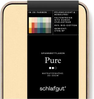 Schlafgut 'Pure' Spannbettlaken, Gummizug: rundum, für Matratzen bis 30cm Höhe, Bio-Baumwolle mit Elasthan, Yellow Mid, S 90x190 cm - 100x220 cm