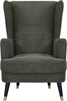 Home affaire Ohrensessel ZILLER, TV-Sessel, frei im Raum stellbar, in Cord und Samtvelours, Holzfüsse mit dekorativen Metallhülsen, Traumhafter Relaxsessel