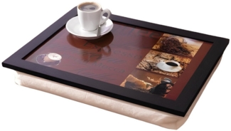 Dekoleidenschaft Laptop Tablett Knietablett "Kaffee" 43x33 cm, mit Kissen, Betttablett, Schoßtablett, Notebooktablett, Schoßtisch, Laptoptisch, Notebooktisch, Laptopkissen