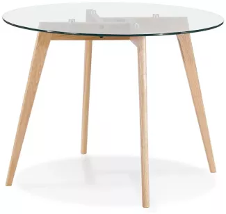 Kadima Design Rundtisch aus Glas, Ø 100 cm, Holz Beine, Kompakt, Modern Esstisch