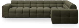 Micadoni Ecksofa Kendal 6-Sitzer Rechts Strukturierter Stoff Amazonas Grün Buchenholz schwarz