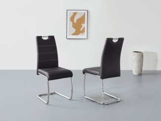 2er Set Schwingstuhl Flora - Kunstleder Schwarz - verchromtes Metallgestell