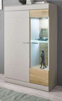 Vitrine Griego in grau matt und Eiche 90 x 139 cm