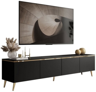 Lookway TV-Schrank CELINE Schwarz Matt auf goldenen Füßen Breite: 200 cm