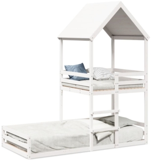 vidaXL Etagenbett mit Dach Weiß 90x200 cm Massivholz Kiefer 3282391