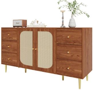 Tongtong Sideboard mit Schublade, Rattan-Sideboard, unabhängiger Holzschrank, braun, 160 x 40 x 90 cm