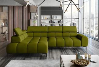 Stylefy Plazetti Ecksofa Velours KRONOS Links Hellgrün