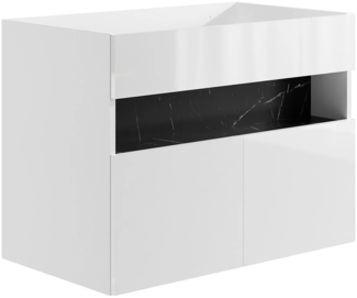 Vente-unique - Waschbeckenunterschrank - mit LED-Beleuchtung - Weiß & Schwarz - Marmor-Optik - 80 cm - POZEGA