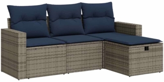 vidaXL 4-tlg. Garten-Sofagarnitur mit Kissen Grau Poly Rattan 3325357