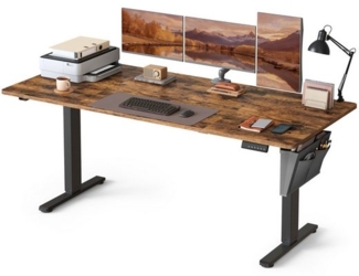 SONGMICS Höhenverstellbarer Schreibtisch elektrisch, 180 x 80 cm, verstellbarer Tisch, Memory-Funktion für 4 Höhen, für Büro, vintagebraun