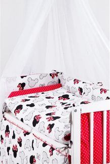 Babybettwäsche für Beistellbett – Minnie Design mit roten Schleifen