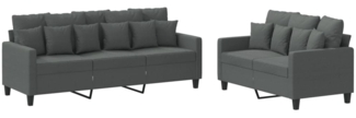 vidaXL 2-tlg. Sofagarnitur mit Kissen Dunkelgrau Stoff 3201665