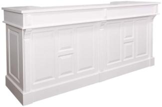 Casa Padrino Landhausstil Theke Weiß 240 x 65 x H. 107 cm - Massivholz Ladentheke mit 2 Schubladen - Landhausstil Möbel
