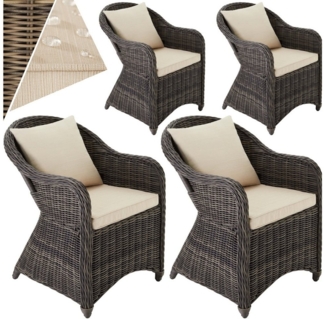 tectake Rattanstuhl 4er Set Rattansessel (Set, 4 St), Natur nachempfundenes Polyrattan