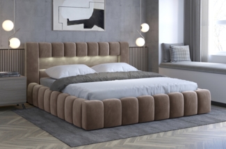 Polsterbett Laura im Glamour-Stil mit LED-Beleuchtung und Bettkästen