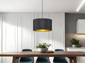 Pendelleuchte HOSTEL mit Stoff Lampenschirm Schwarz & Gold, Ø 40cm