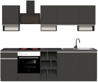 Dmora Vollständige Küche Attimis, Set mit Speisekammer, Küchenzeile Schrank, Linearer Blocksatz, 100 % Made in Italy, 255 x 60 x 85 cm, Anthrazit und Schiefer