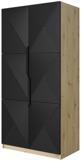 Lomadox Kleiderschrank ADARE-141 100 cm breit, 2 Türen, Eiche mit schwarz matt, gerillter Front
