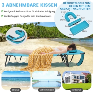 Klappbarer Bräunungsstuhl Strandliege mit Gesichtsöffnung Türkis