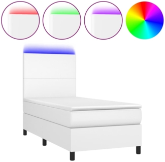 vidaXL Polsterbett mit Matratze & LED Weiß 90x190 cm Kunstleder