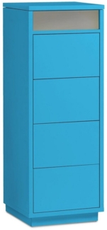 Kommode mit 4 Schubkästen, Klapp-Deckel & Dokumenten-Ablage mit Glasfenster - Schubladen-Turm - Push-To-Open Sideboard türkis-blau