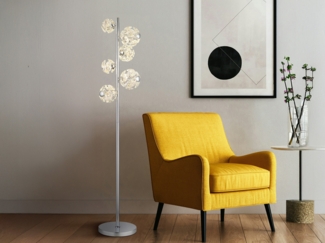 LED Stehleuchte VIRINA Silber Chrom mit fünf Kugeln aus K9 Kristallen, H: 155cm