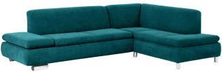 Ecksofa mit Ottomane rechts Kaye Bezug Veloursstoff Metallfuß verchromt / petrol 23102