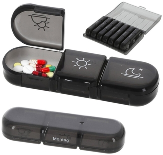 CEPEWA Pillendose Pillenbox 7 Tage Kunststoff 12 x 4 x 16 cm Wochentag Tageszeit Einzelfächer