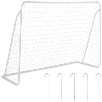 Relaxdays Fußballtor, Stahl weiß, 153 x 217 x 75 cm