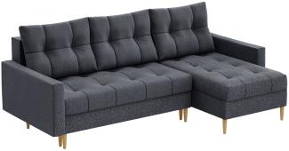 MEBLINI Schlafcouch mit Bettkasten - SCANDO - 220x140x75cm - Dunkelgrau Stoff - Kleines Ecksofa mit Schlaffunktion - Sofa mit Relaxfunktion und Kissen - Kleine Couch L-Form - Eckcouch