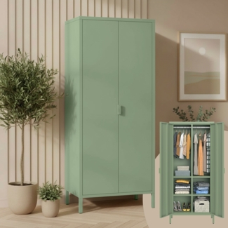 skølm 'Ituri' Kleiderschrank, Metall, 170x45x80 cm, mintgrün, Garderobe mit 4 Fächern und 2 Kleiderstangen