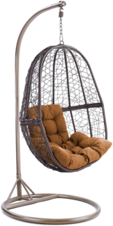 Luxus Hängesessel Fun XL Polyrattan Korb Braun Gestell Braun Kissen Braun