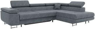 MEBLINI Schlafcouch mit Bettkasten - CARL - 272x202x63cm Rechts - Grau Samt - Ecksofa mit Schlaffunktion - Sofa mit Relaxfunktion und Kopfstützen - Couch L-Form - Eckcouch - Wohnlandschaft