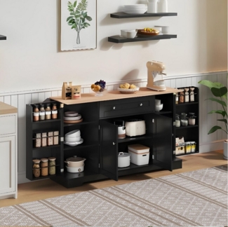 Flieks Küchenbuffet Küchenschrank mit Arbeitsplatte und verstellbaren Einlegeböden (1-St, B138/T40/H85 cm) Sideboard Kommode Mehrzweckschrank mit Schublade und Regaltüren