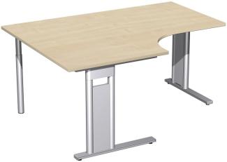 PC-Schreibtisch 'C Fuß Pro' links, feste Höhe 160 x 120 x 72 cm, Ahorn / Silber