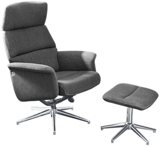 Relaxchair mit Hocker Ranya / Rahel , Metall, Stoff , Grau , 75 x 106 x 76 cm