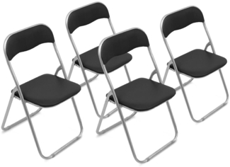 Dmora Set mit 4 Antenore-Klappstühlen, platzsparender Sessel, Gästestuhl, Besprechungssitz aus Kunstleder, 43 x 47 x 80 cm, Schwarz