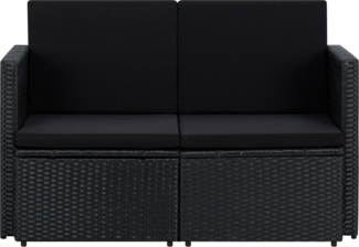 vidaXL 2-Sitzer-Gartensofa mit Auflagen Schwarz Poly Rattan 45784