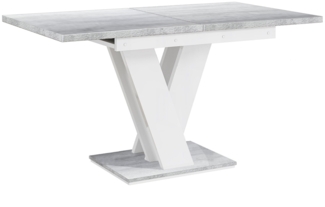 MEBLINI Esstisch Ausziehbar - 120-160x80x75cm - MASIV - Weiß Hochglanz/Betonoptik - Esszimmertisch Modern - Küchentisch - Säulentisch - Ausziehtisch - Dining Table