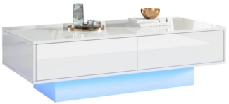 HAUSS SPOLE Couchtisch Hochglanz Couchtisch in Weiß, mit 2 Schubladen, LED-Beleuchtung (Wohnzimmertisch, Beistelltisch mit Glasplatte, 1-St, 2 Schubladen), 30kg Tragkraft, 115*55*34 cm
