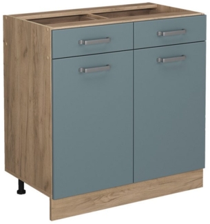 Vicco Unterschrank R-Line, Blau-Grau/Goldkraft Eiche, 80 cm ohne Arbeitsplatte