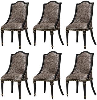 Casa Padrino Luxus Barock Esszimmer Stuhl 6er Set Silber Muster / Schwarz / Gold - Prunkvolle Barockstil Küchen Stühle - Luxus Barockstil Esszimmer Möbel - Barock Esszimmer Möbel - Barockstil Möbel