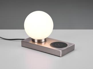 LED Tischleuchte Silber induktive Ladestation & Touch, Glasschirm Weiß Ø 12cm