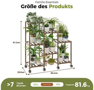 Bamworld Blumenständer Pflanzenständer Pflanzenregal für Innen und Außen mit 7 Ebenen (1 St, mit Rädern), für Terrasse, Balkon, Garten – Geschenke für Gartenliebhaber