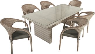 Garten-Sitzgruppe HANOI EMILY 7-tlg. - Kunststoff, Grau | Gartenmöbel-Set Gartengarnitur Garten-Essgruppe mit Stühlen A und Esstisch