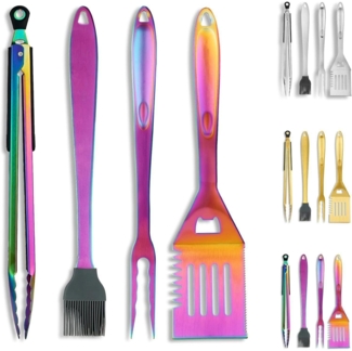 LuxusKollektion Grillzubehör-Set, 4-teilig, Titan-Edelstahl, Regenbogen