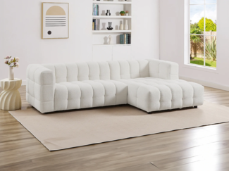 Vente-unique - Ecksofa - Ecke rechts - Bouclé-Stoff - Elfenbeinweiß - LERICI von Pascal Morabito