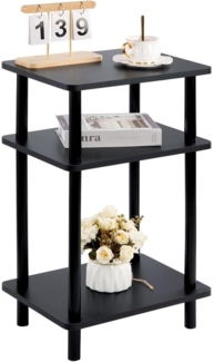 Holz Beistelltisch mit 3 Ebenen 40x30x70cm Schwarz Sofa Couchtisch